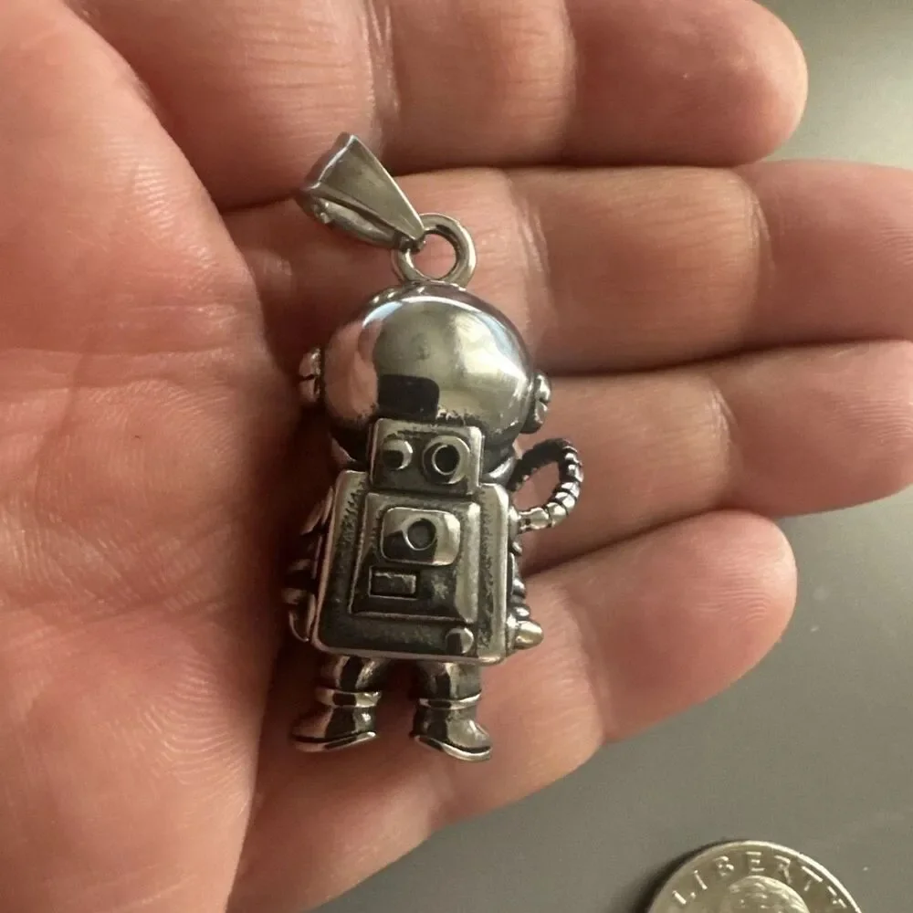 Astronaut Bear Stainless Steel Pendant 24 Inch Cuban Link Chain Gift Trendy
